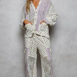 POL Cream and Light Purple Floral Patchwork Jumpsuit